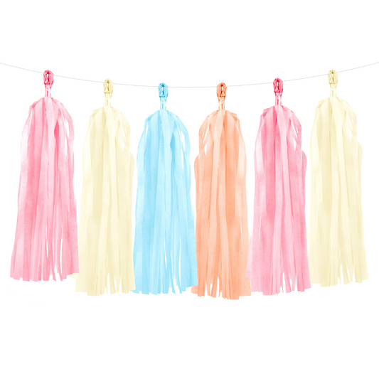 ivory, pink, peach and sky blue tissue paper tassel garland