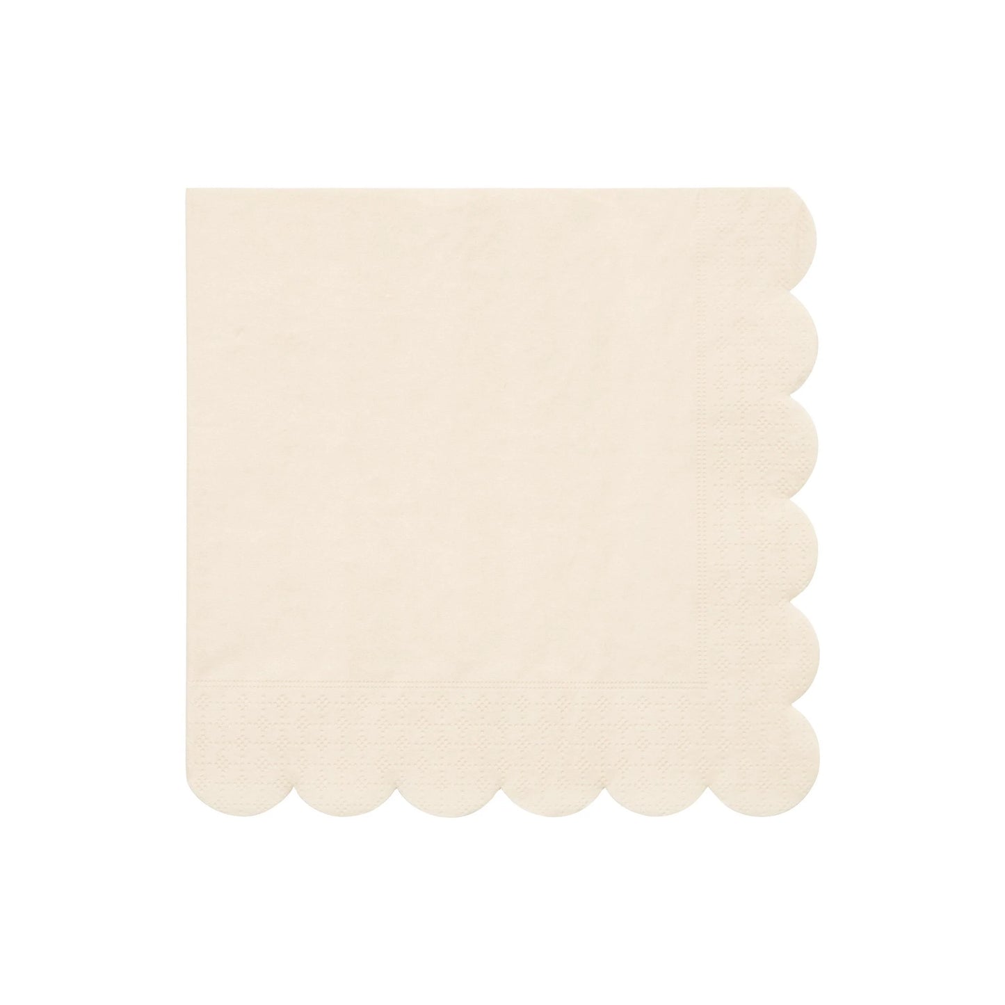 large cream dinner napkins with a scalloped edge