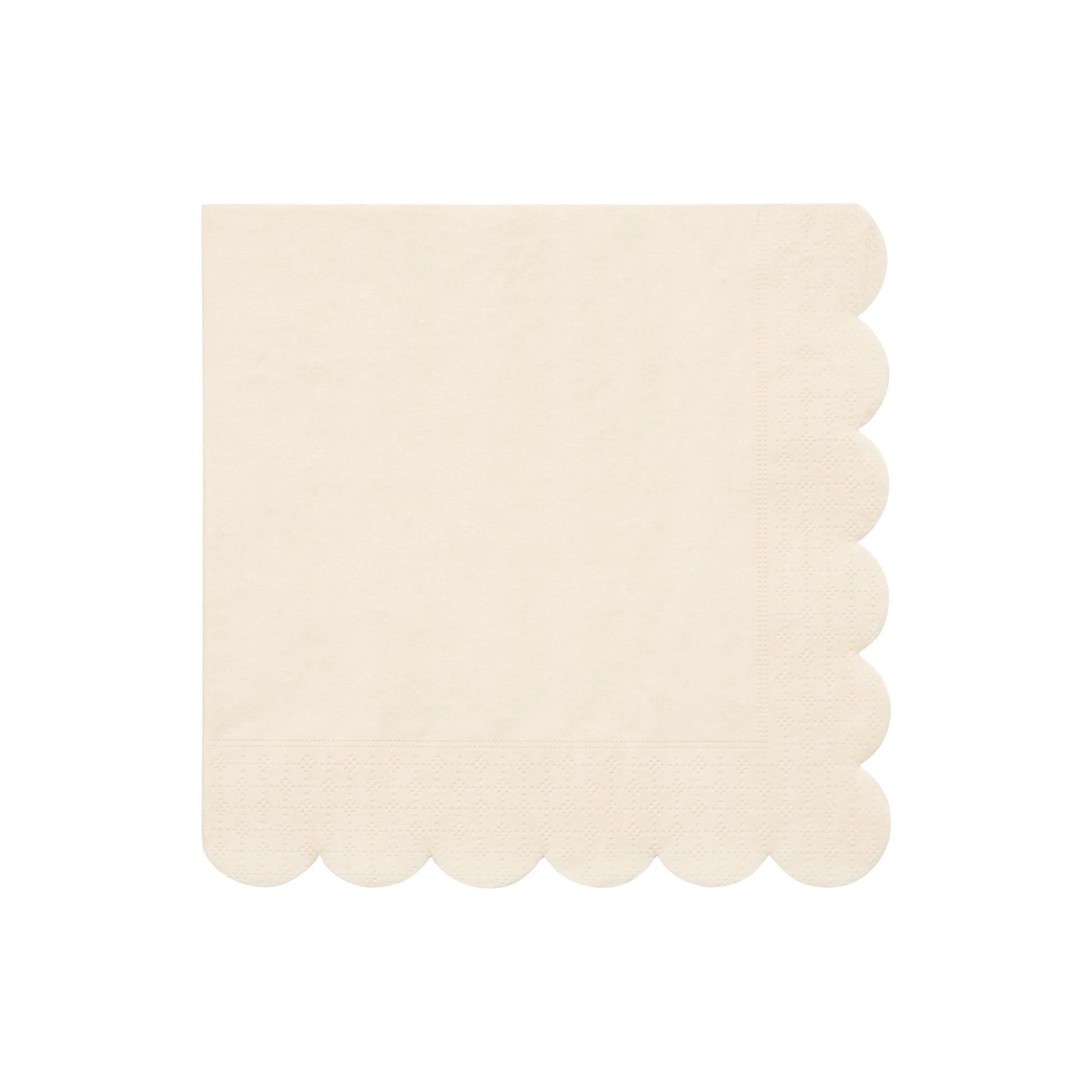 large cream dinner napkins with a scalloped edge