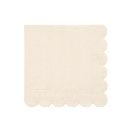 large cream dinner napkins with a scalloped edge