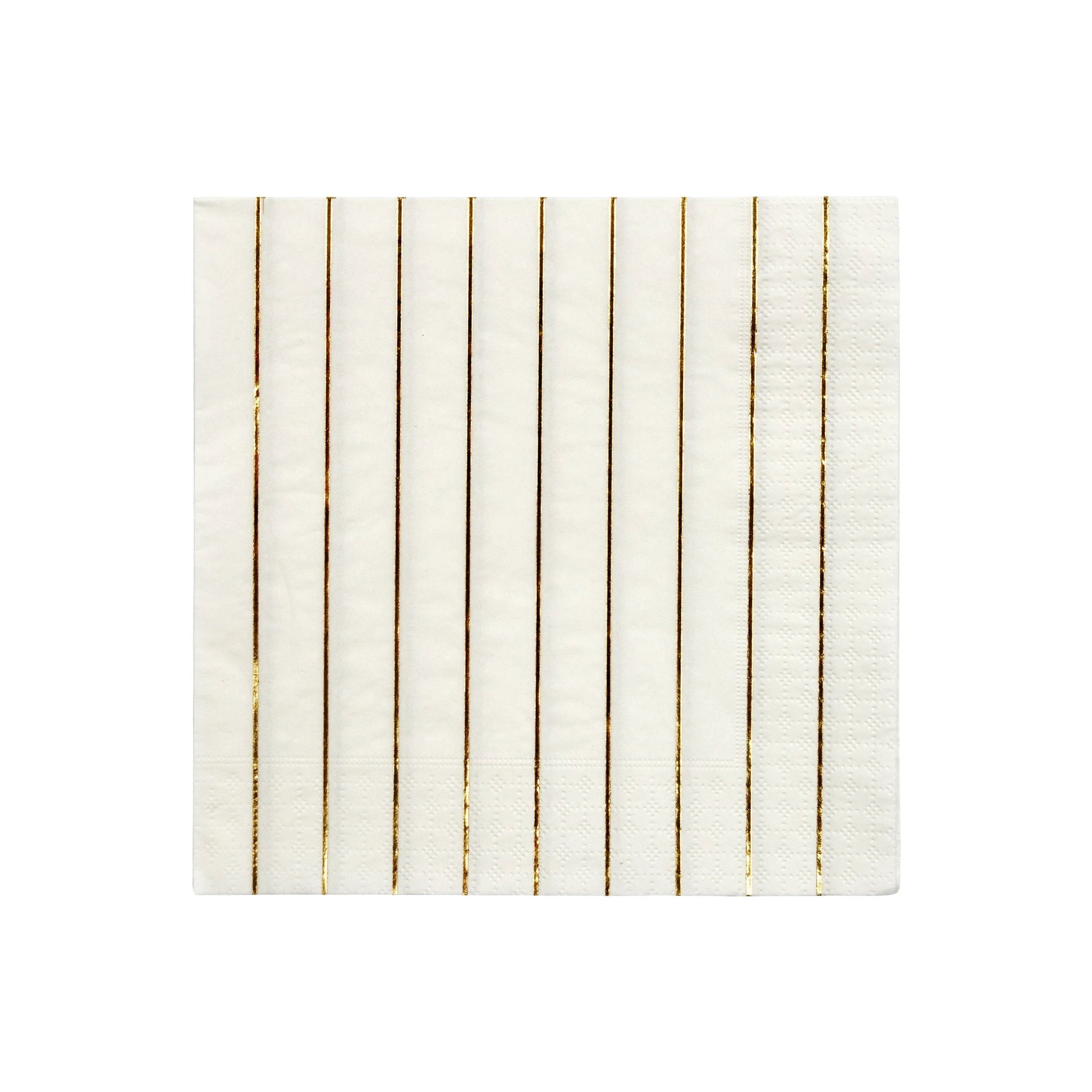 large white napkin with glimmering gold stripes