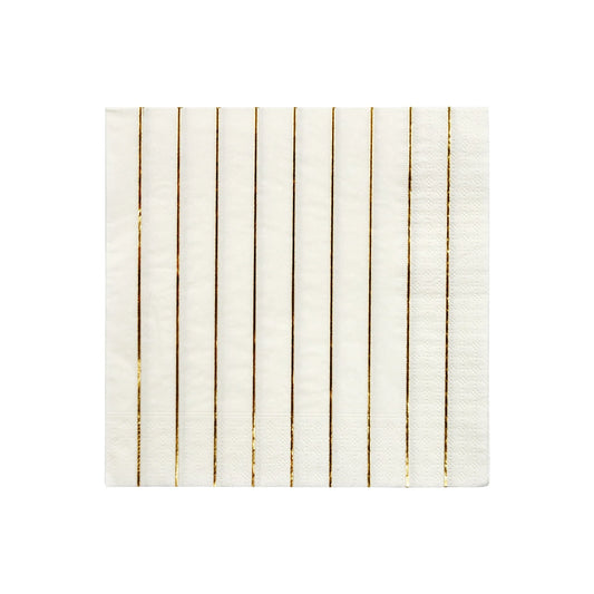 large white napkin with glimmering gold stripes