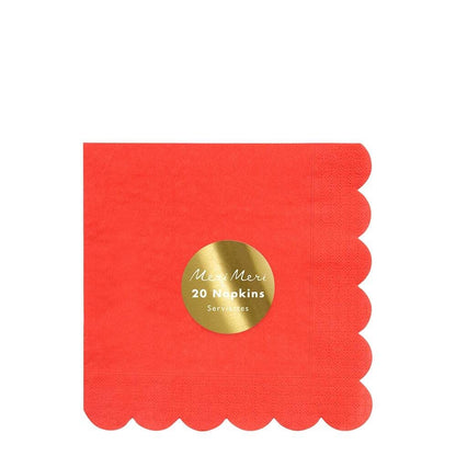 large scallop edge red napkins - pack of 20 - by meri meri 