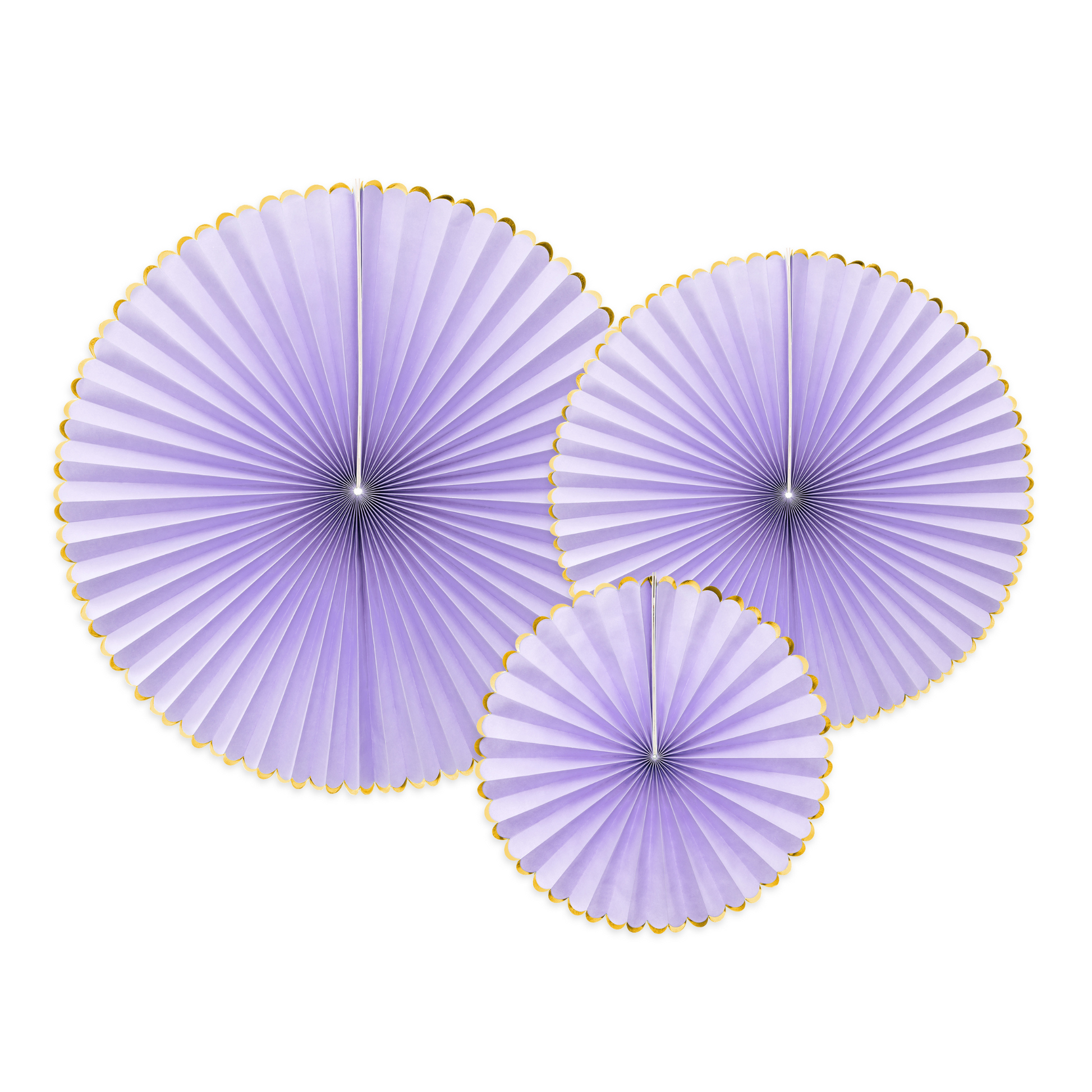 three light lilac paper party fans