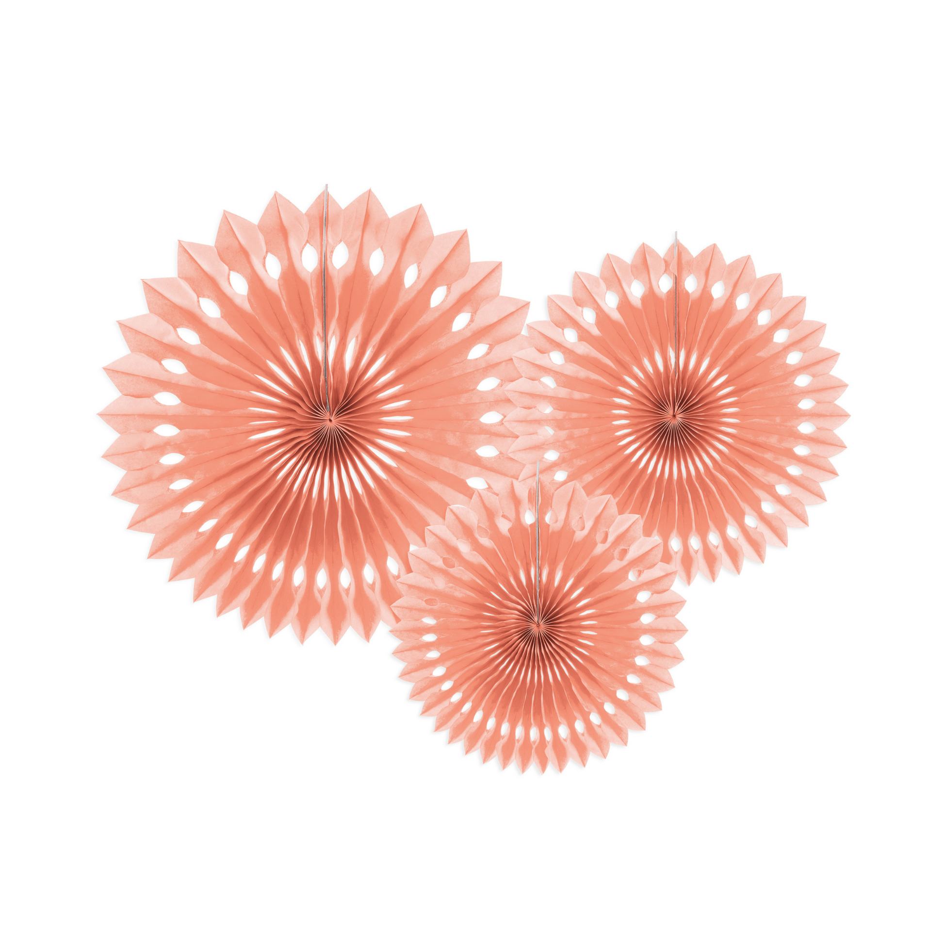 three light peach paper party fans