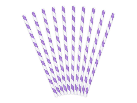 lilac and white striped paper straws 