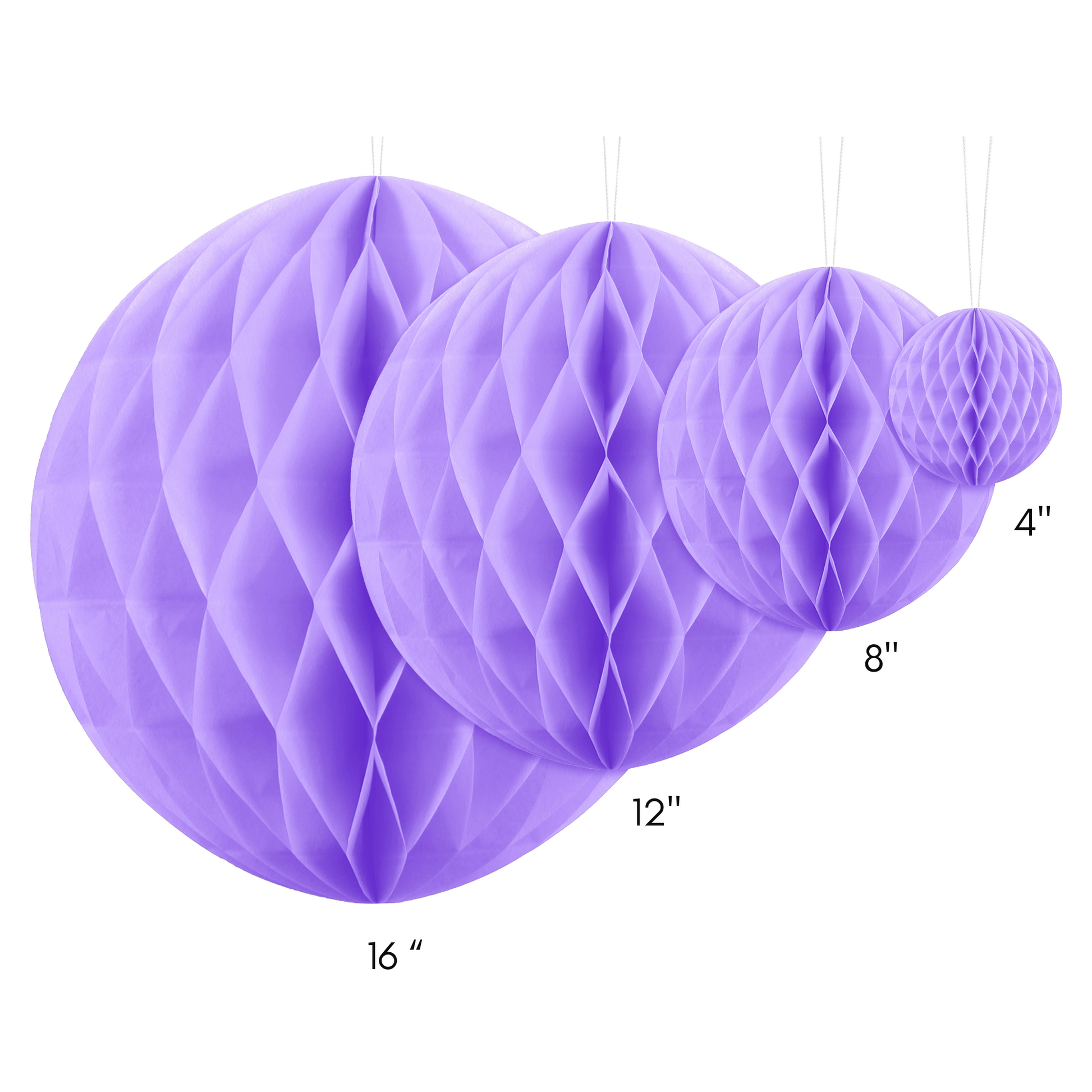 lilac honeycomb balls in 4 sizes 