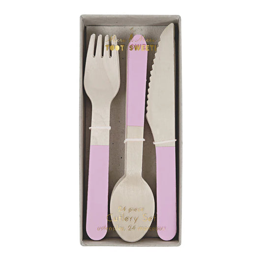 wooden purple cutlery set by meri meri - 24 pieces 