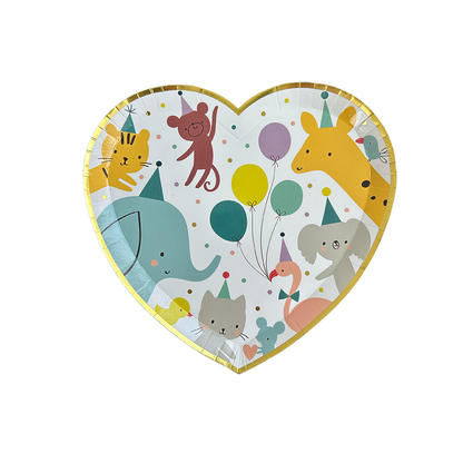 little celebrations heart shaped dessert plates with baby animal prints 