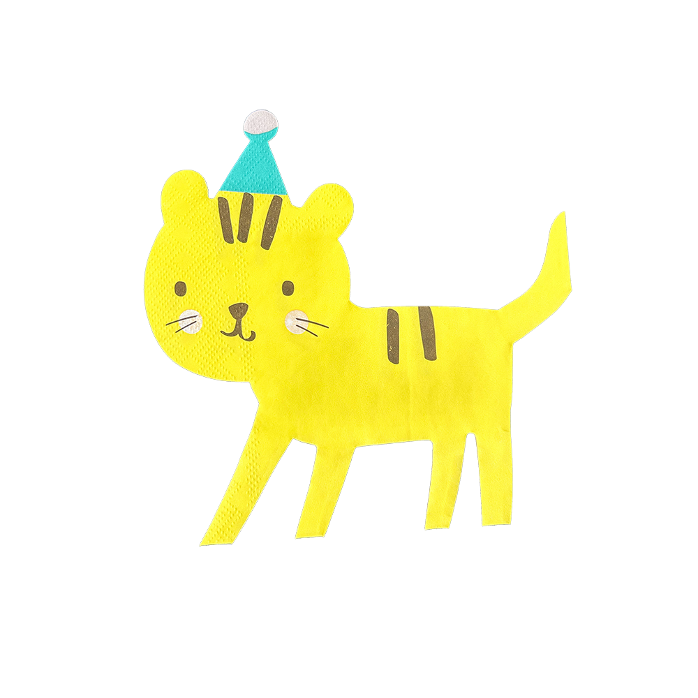 little celebrations tiger shaped paper napkins with a party hat - pack of 16