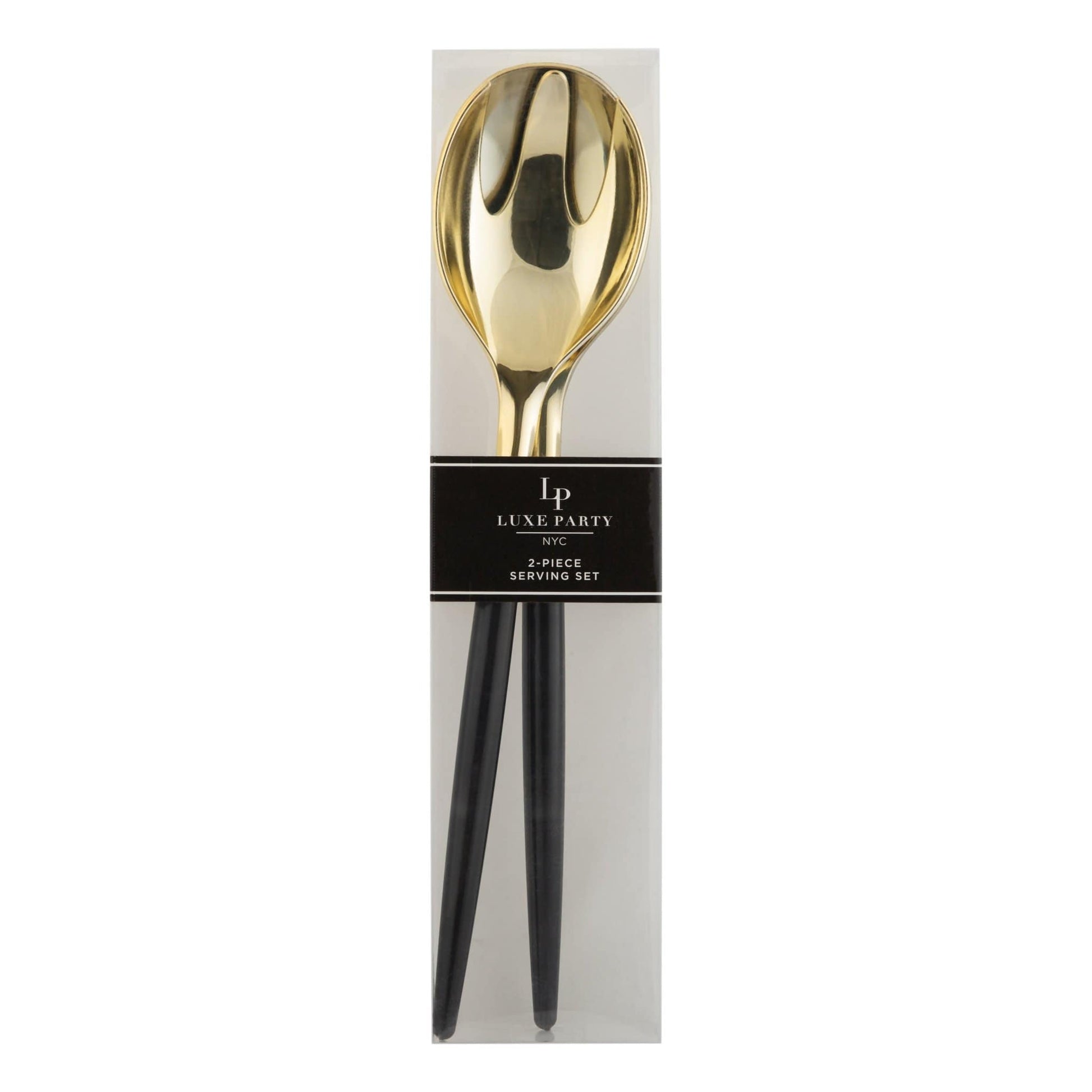 2 piece serving set - black and gold spoon and fork