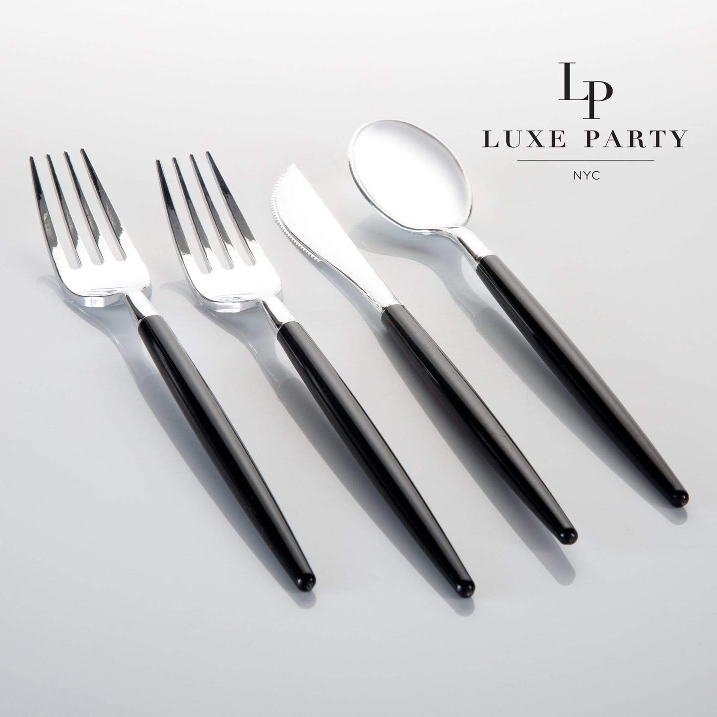 luxe party black and silver cutlery set 