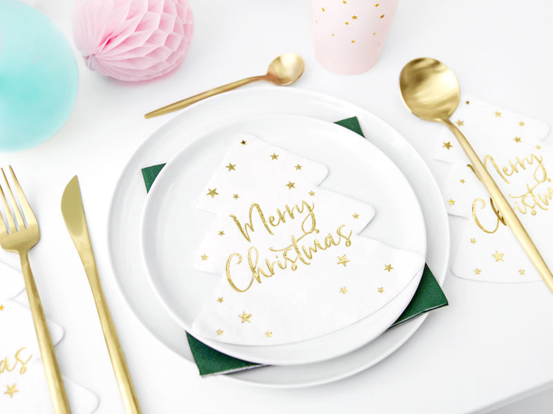 white and gold christmas table setting