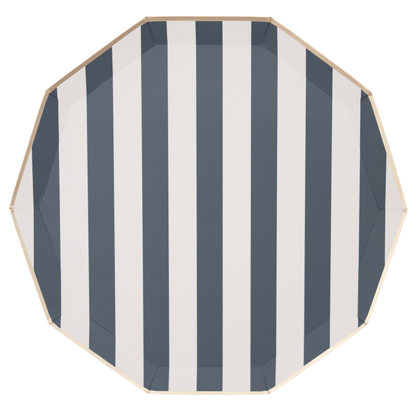 midnight blue signature cabana stripe dinner plates by Bonjour Fete