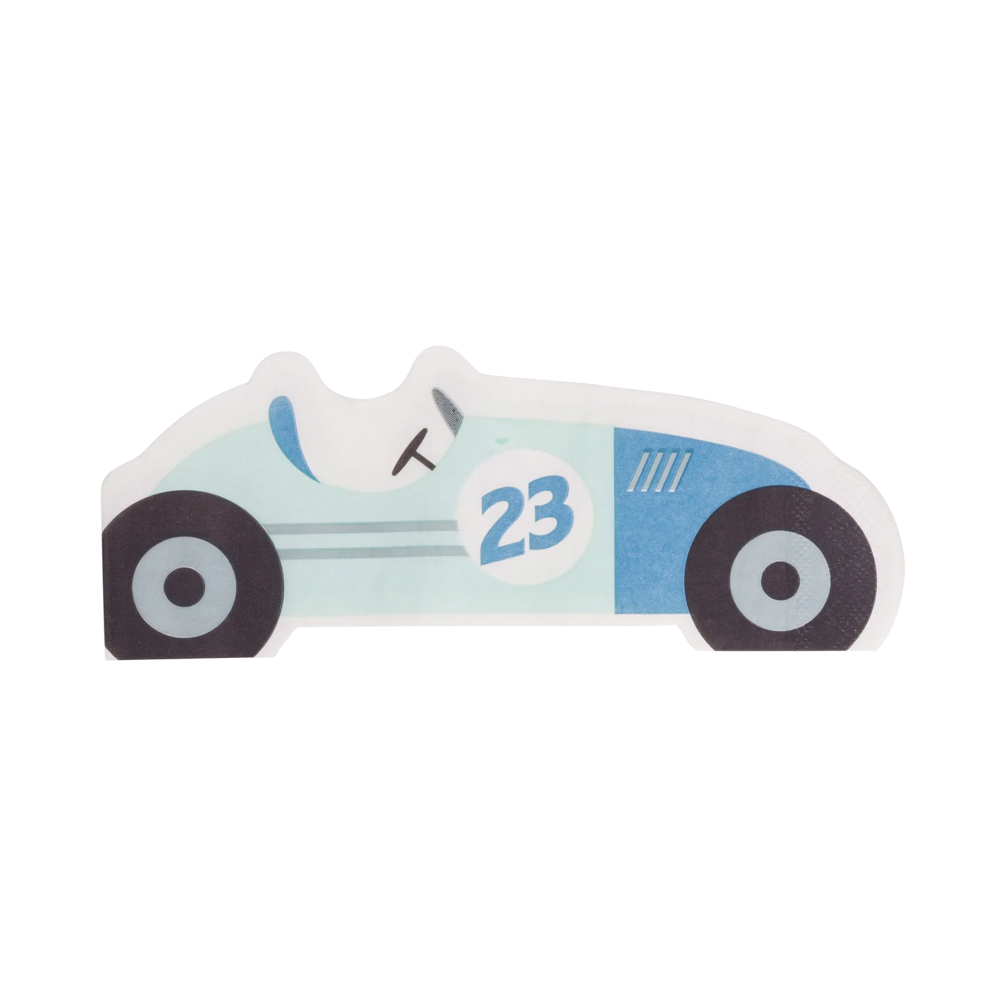 blue race car shaped napkin with number 23