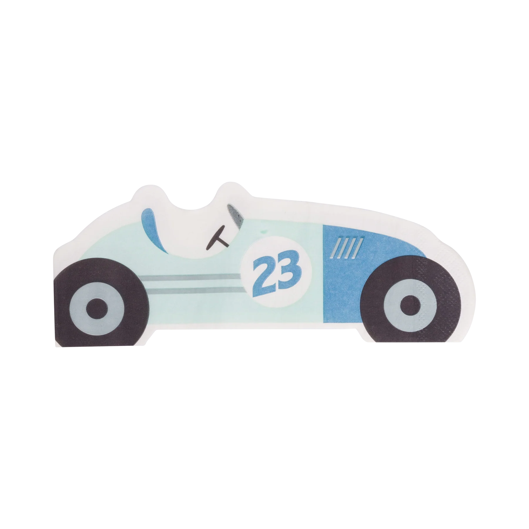 blue race car shaped napkin with number 23