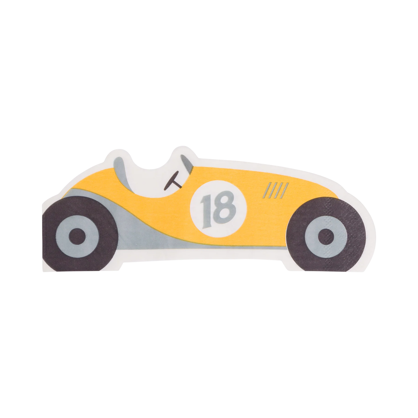 yellow race car shaped napkin with number 18