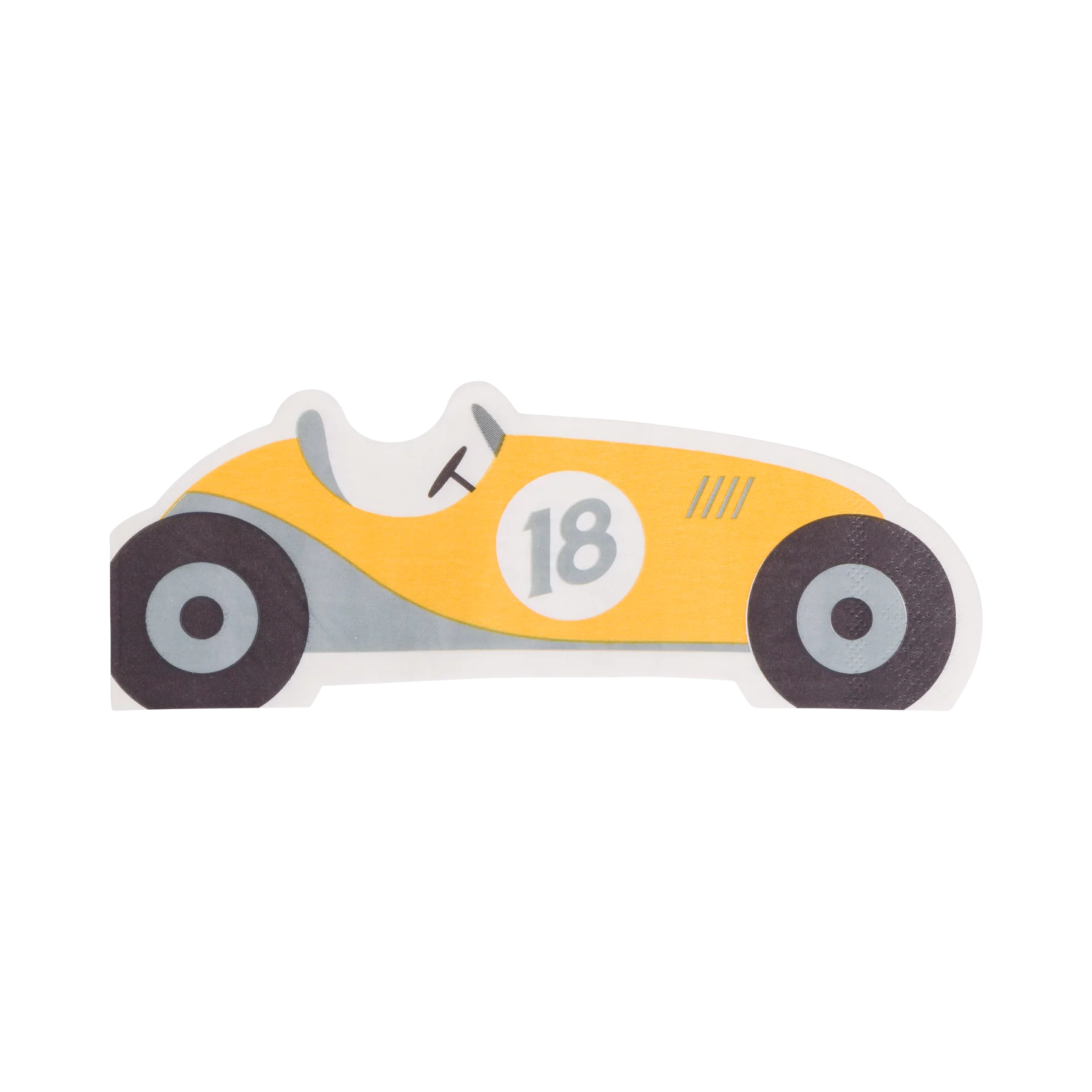 yellow race car shaped napkin with number 18