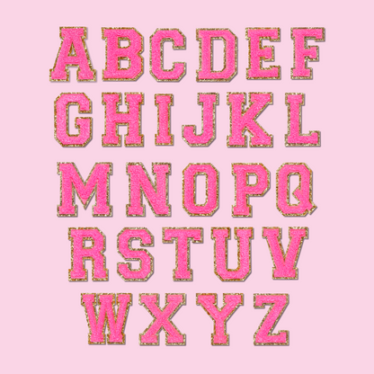 neon pink varsity letter chenille patches a-z