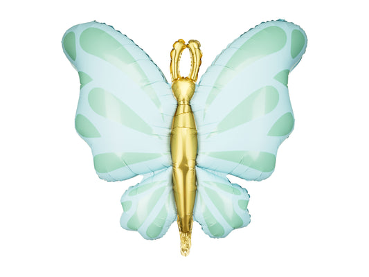 mint butterfly foil balloon with gold accents - air or helium filled 