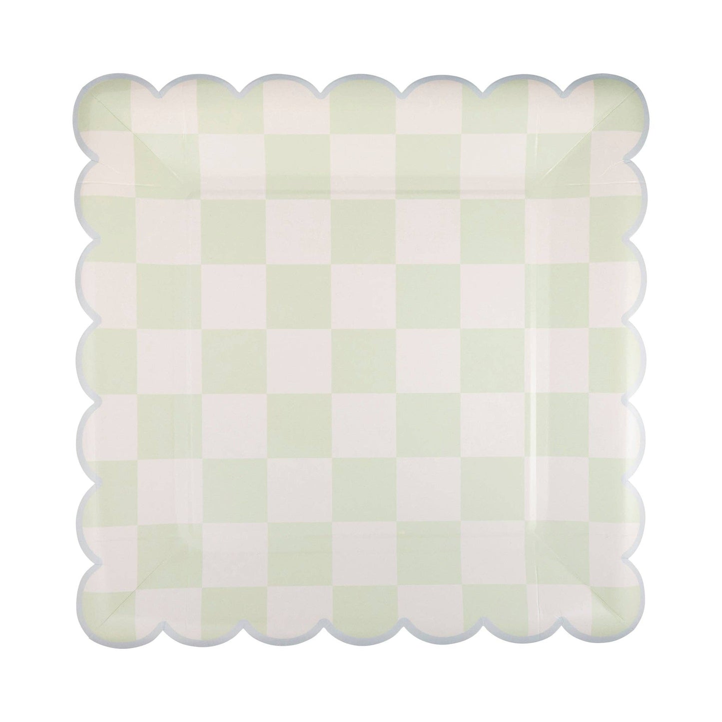 mint green checkered plate with light blue boarder
