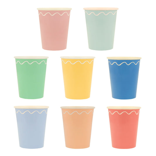 mixed wavy line cups by meri meri pack of 8 in 8 colours 