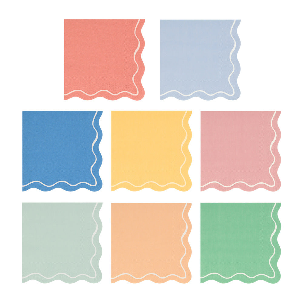 mixed wavy line small napkins by meri meri - pack of 16 in 8 colours 
