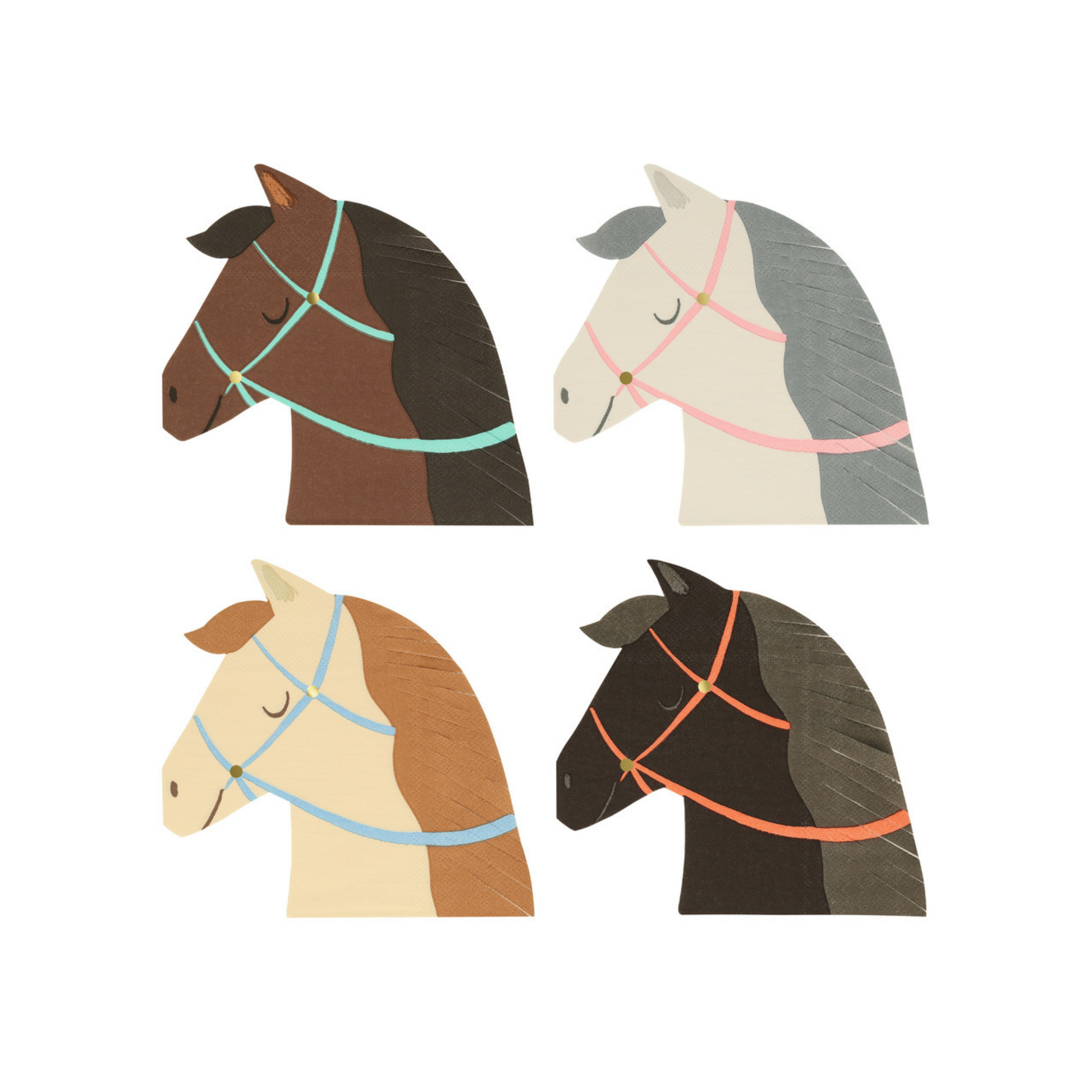 horse napkins by meri meri - pack of 16 in 4 colours