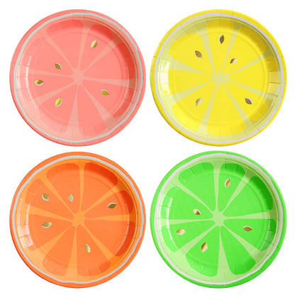 4 citrus fruit plates in neon colours