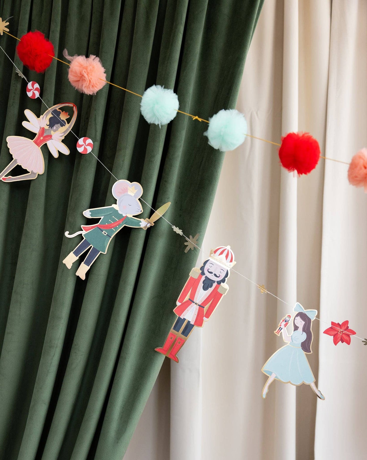 Nutcracker icon and tulle pom pom banner set by My Mind's Eye 