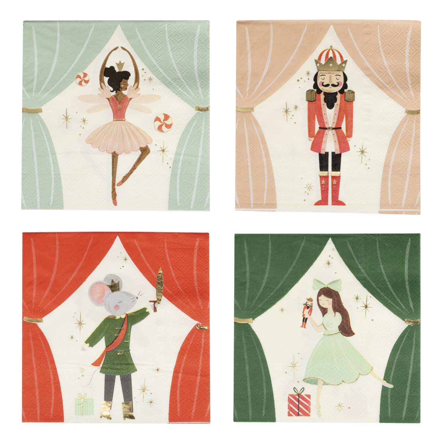 nutcracker cocktail napkin set - pack of 16 with 4 of each designs 