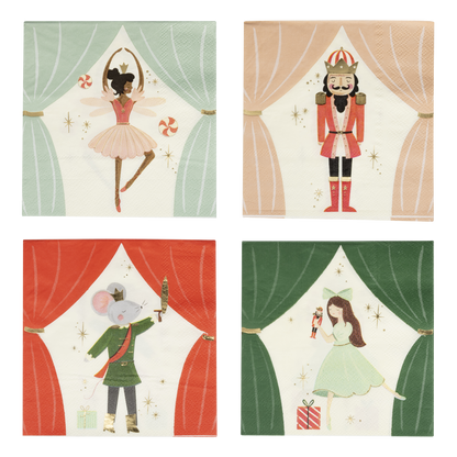 nutcracker cocktail napkin set - pack of 16 with 4 of each designs 