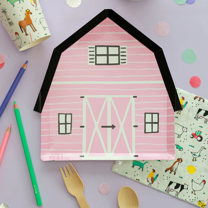 on the farm pink plate with farm animals napkin and cup