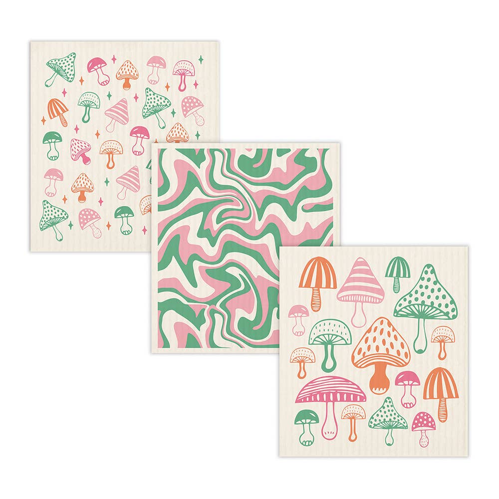 studio oh - pack of three mushroom print do-it-all-dishcloths 