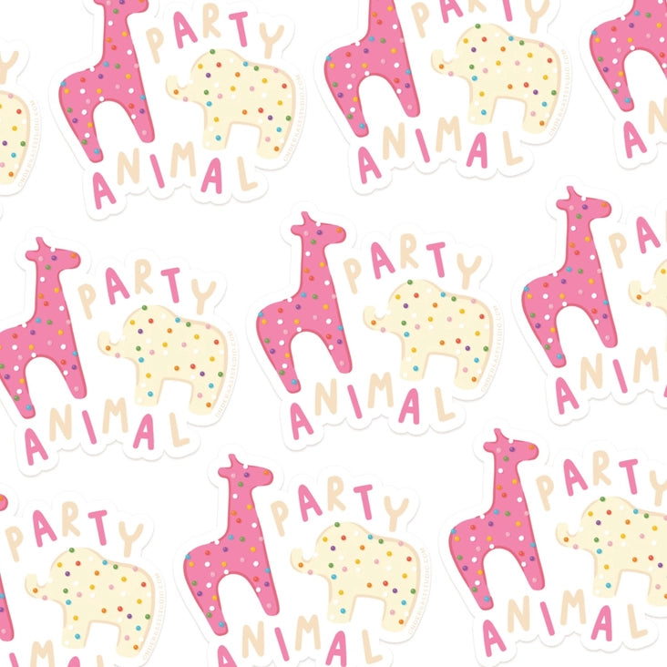 party animal sticker - illustrating a baby elephant & giraffe 