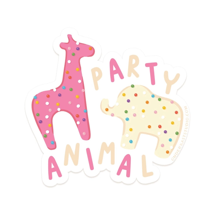 party animal sticker - illustrating a baby elephant & giraffe 