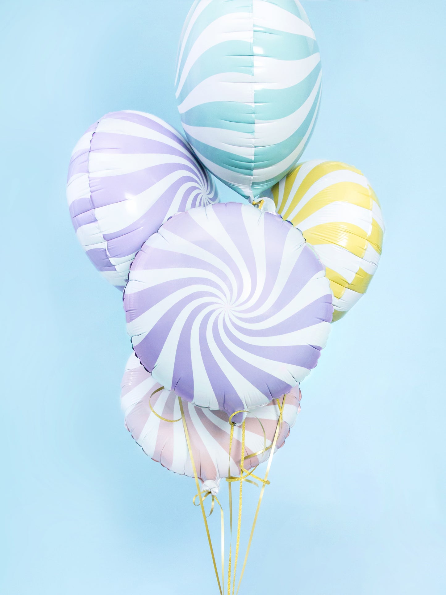 pastel candy foil balloons in a bundle