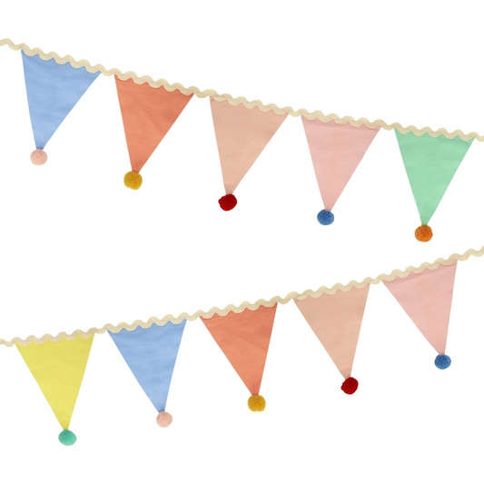 pastel pompom flag fabric garland by meri meri 