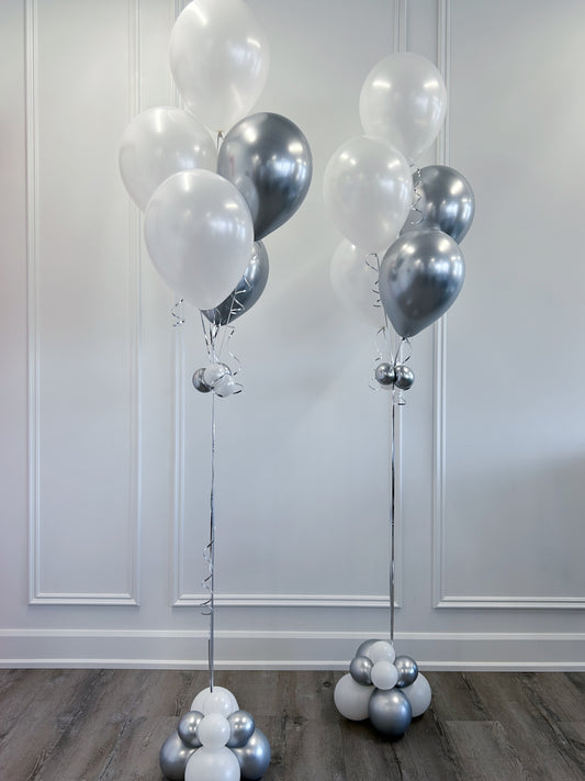silver and white latex balloon bundle