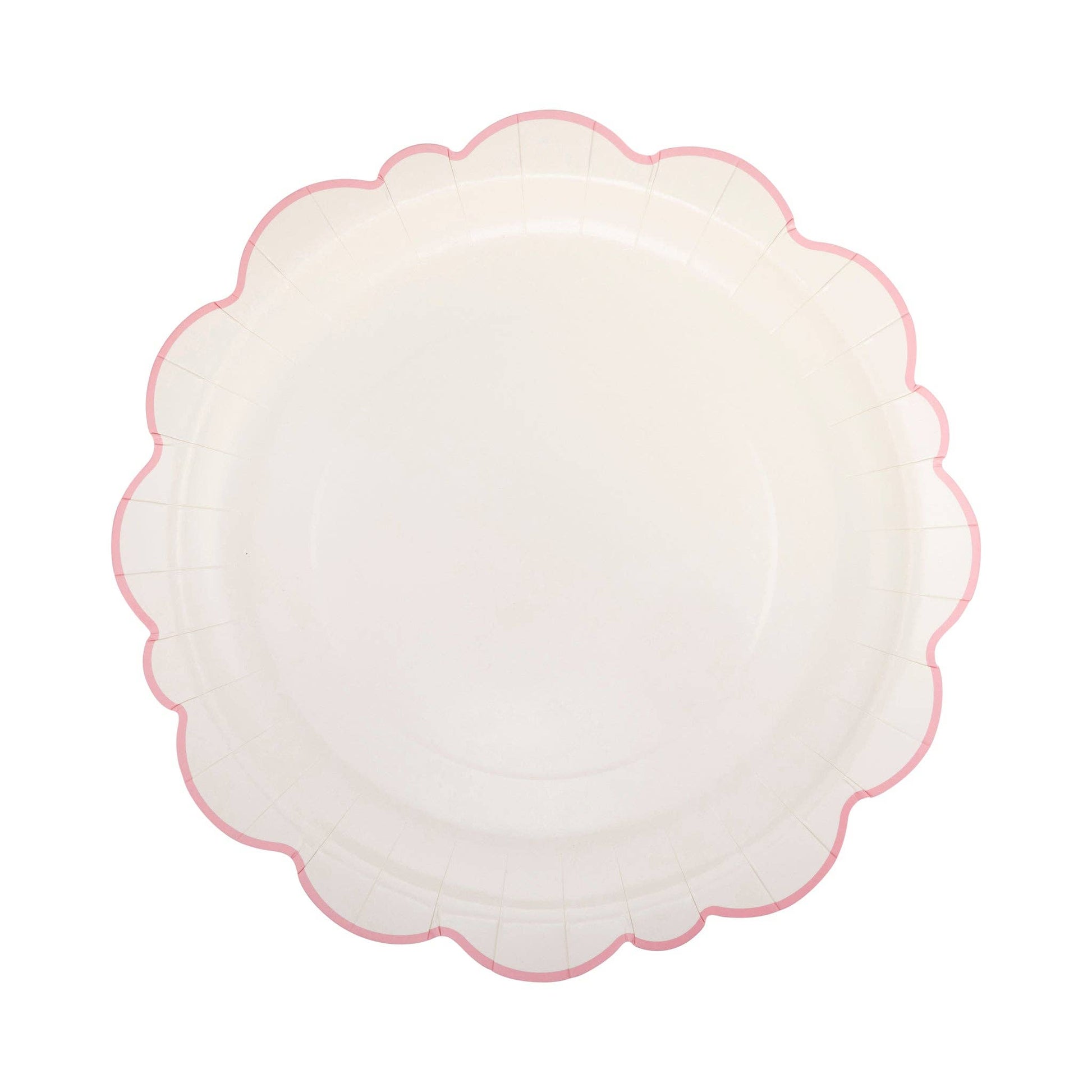 pembroke pink edge scalloped dinner plates works well as a charger plate- 12 inches round