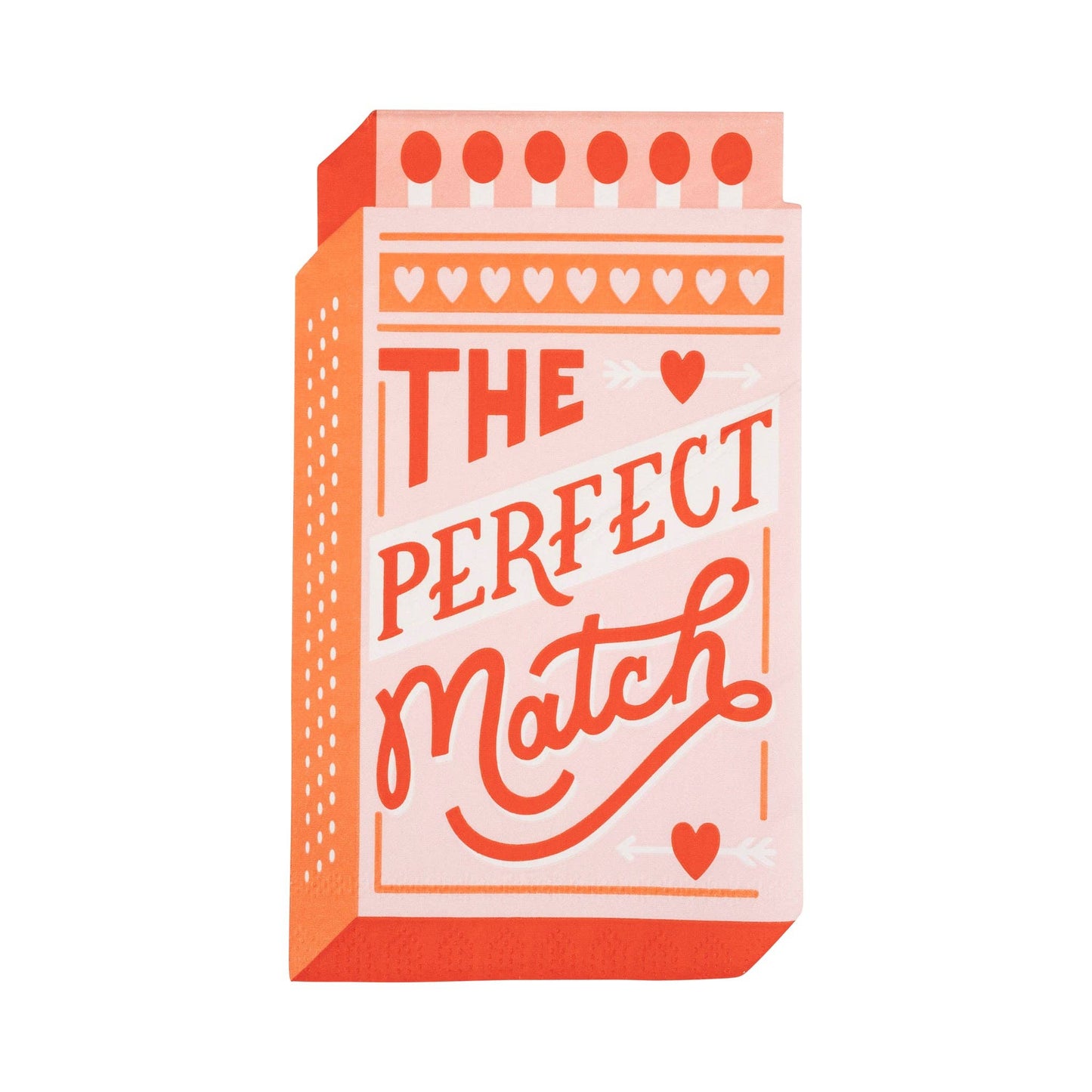 perfect match napkins shaped in a match box with red, pink and peach accents 