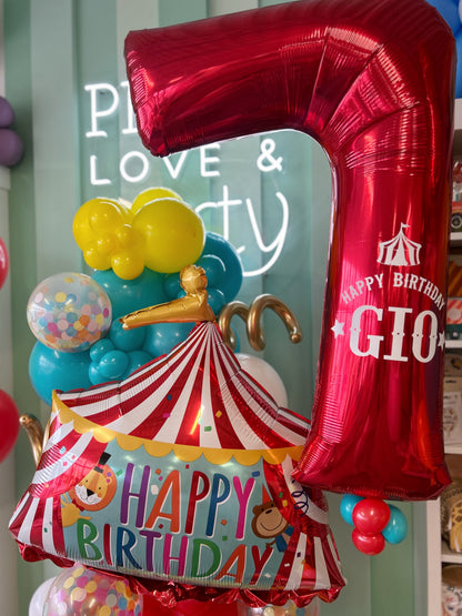 personalized foil balloon number -carnival themed