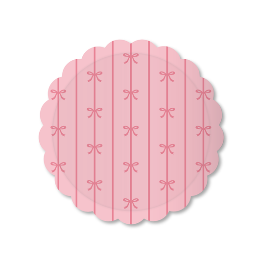 petal pink scalloped bow small plates - pack of 8