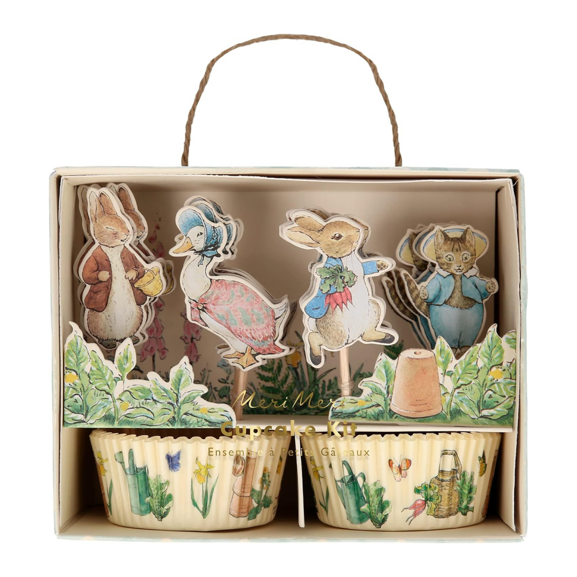 peter rabbit n the garden cupcake kit - by meri meri - pack of 24 in 4 different topper designs 