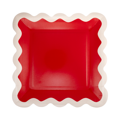 pink and red scalloped edge dinner plates 