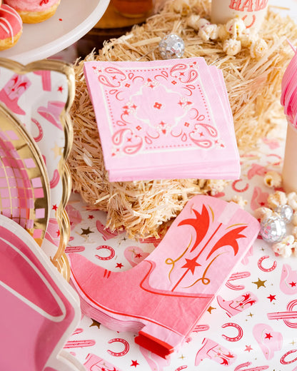 yee-haw pink cowgirl boot shaped napkins