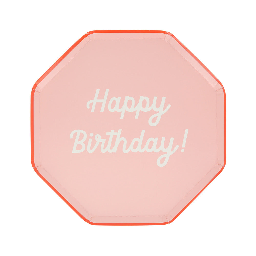 pink 'happy birthday' side plate by meri meri 