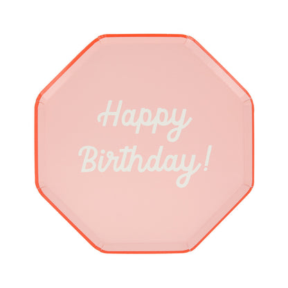 pink 'happy birthday' side plate by meri meri 