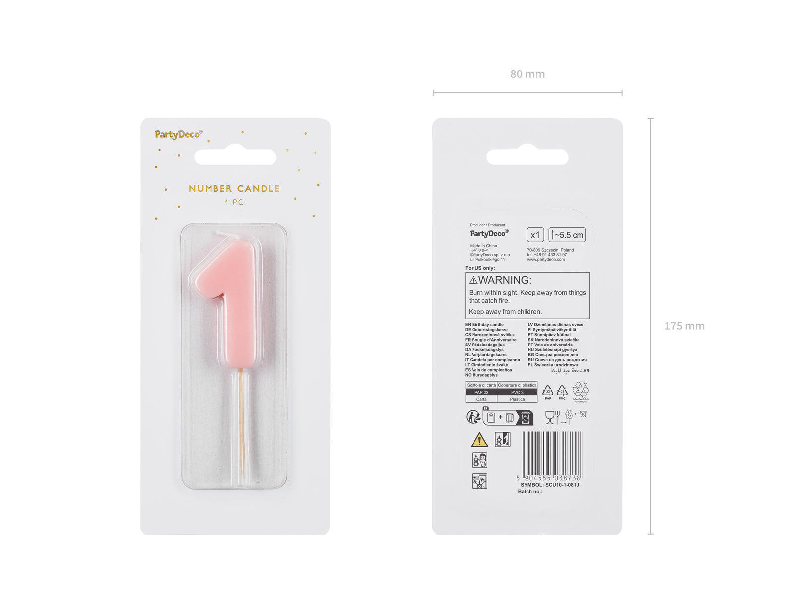 baby pink number 1 birthday candle packaging 