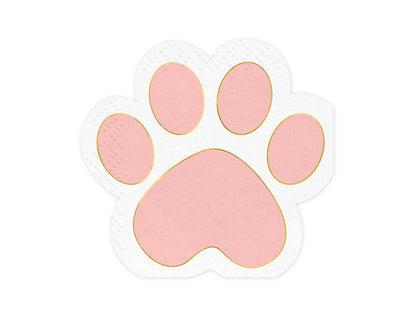 white paw shaped napkin with pink and gold details